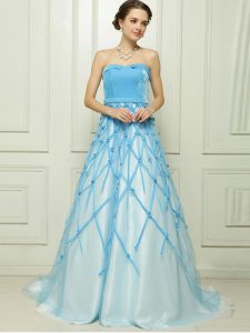 Beauteous Floor Length A-line Sleeveless Baby Blue Dress for Prom Zipper