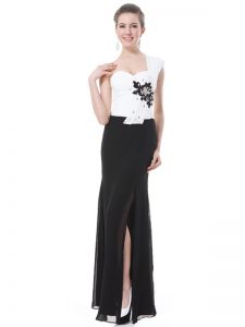 Luxury White And Black Zipper One Shoulder Beading and Hand Made Flower Dress for Prom Chiffon Sleeveless