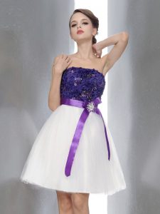 Chiffon Sleeveless Knee Length Prom Gown and Beading and Sashes ribbons