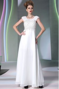 Best White Zipper Scoop Lace Prom Dress Chiffon Sleeveless