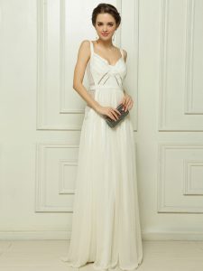 Sleeveless Floor Length Ruching Zipper Oscars Dresses with White