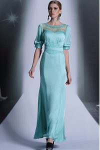 Admirable Floor Length Zipper Homecoming Dress Aqua Blue for Prom and Party with Sequins and Pleated