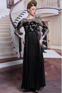 New Arrival Black Clasp Handle Asymmetric Appliques and Sequins Prom Gown Chiffon 3 4 Length Sleeve