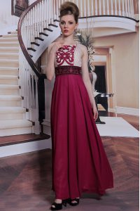 Glamorous Burgundy Prom Gown Prom and Party and For with Beading and Appliques Bateau Sleeveless Side Zipper