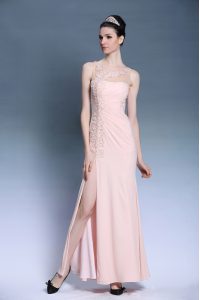 Suitable Ankle Length Baby Pink Evening Dress Bateau Sleeveless Side Zipper