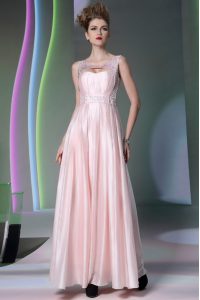 Enchanting Scoop Silk Like Satin Sleeveless Floor Length Dress for Prom and Beading