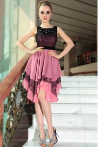 Most Popular Asymmetrical Pink And Black Mother Of The Bride Dress Scoop Sleeveless Side Zipper