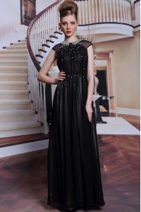 Latest Black Column/Sheath Chiffon Scoop Sleeveless Beading and Appliques Floor Length Zipper Prom Dress