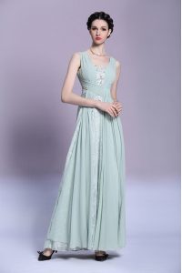 Sleeveless Floor Length Beading and Ruching Backless Celebrity Dress with Light Blue