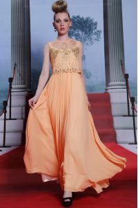 Custom Design Orange Side Zipper High-neck Beading and Appliques Prom Dresses Chiffon Sleeveless