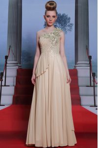 Fantastic Floor Length Champagne Dress for Prom One Shoulder Sleeveless Side Zipper