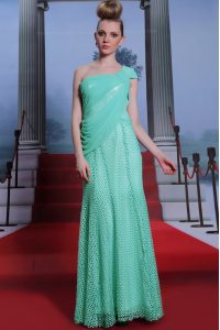 Nice One Shoulder Turquoise Sleeveless Chiffon Side Zipper Dress for Prom for Prom and Party