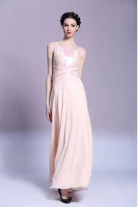 New Style Floor Length Empire Sleeveless Peach Dress for Prom Criss Cross