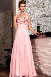 Affordable Baby Pink Sleeveless Floor Length Appliques Zipper Mother Of The Bride Dress