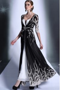 High Class Black Half Sleeves Ankle Length Pattern Zipper Prom Evening Gown