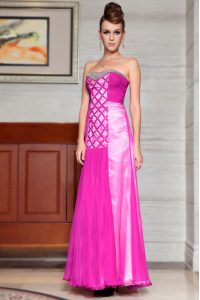 Fuchsia Prom and Party and For with Beading and Ruching Sweetheart Sleeveless Side Zipper