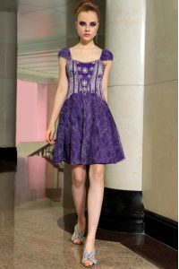 Edgy Lace Beading Cocktail Dresses Purple Zipper Sleeveless Mini Length