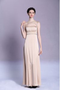Peach Prom Party Dress Prom and Party and For with Beading and Ruching Bateau Sleeveless Backless