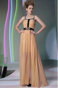 Empire Prom Evening Gown Peach Square Chiffon Sleeveless Floor Length Zipper