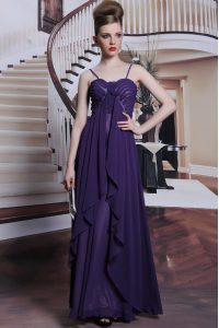 Shining Sleeveless Chiffon Floor Length Side Zipper Red Carpet Prom Dress in Purple with Beading