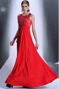 Empire Prom Dresses Red Bateau Chiffon Sleeveless Floor Length Zipper