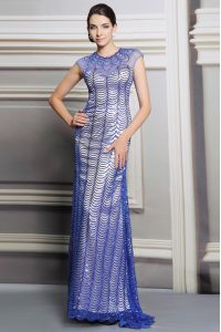 Discount Scoop Blue Sleeveless Floor Length Beading and Sequins Backless Dress for Prom