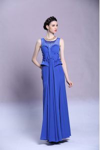 Captivating Chiffon Scoop Sleeveless Zipper Beading and Appliques Prom Party Dress in Blue