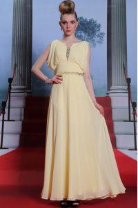 Luxury Light Yellow Scoop Neckline Beading Dress for Prom Sleeveless Side Zipper