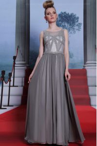Fashion Scoop Grey Chiffon Side Zipper Prom Evening Gown Sleeveless Floor Length Beading