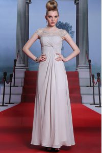Silver Column/Sheath Bateau Sleeveless Chiffon Floor Length Side Zipper Beading and Lace and Ruching Dress for Prom