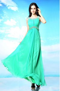 Graceful Scoop Turquoise Sleeveless Chiffon Backless Prom Party Dress for Prom and Party