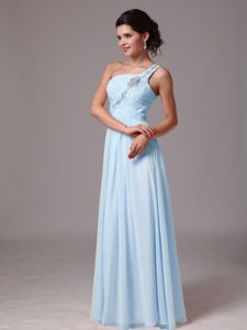 2013 Light Blue Empire Beaded Hottest Prom Gowns for Girl with One Shoulder