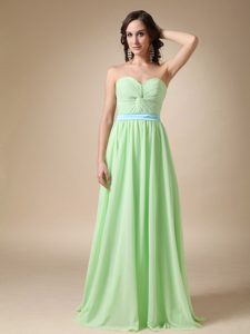 Empire Sweetheart Ruched Long Chiffon Formal Prom Dress in Light Green
