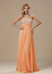 Orange Beads Decorated Bust Dress for Prom Court with Pleats in Floor Length