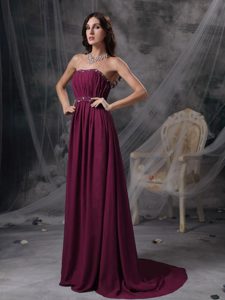 2013 Burgundy Empire Strapless Dress for Prom Queen with Beads and Ruches