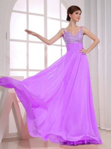 Beaded Empire Spaghetti Straps Lavender Dresses for Prom Court in Summer