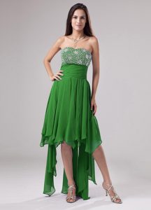 Strapless Beaded and Ruched Chiffon Prom Dresses for Debutante Ball in Green