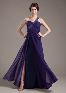 Purple High Slit Chiffon Prom Dress for Women with Beading Decorated Bodice