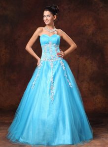 Baby Blue Sweetheart A-line Long Dresses for Prom Princess with Appliques