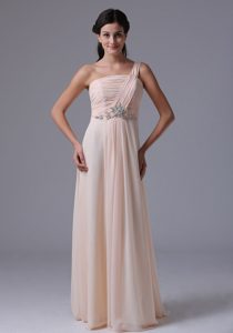 Wholesale Empire Baby Pink One Shoulder Prom Attire with Ruches and Beads