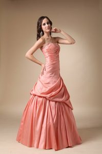 A-line Strapless Long Prom Dress for Girls with Beading and Pick-ups