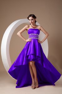 High-low Purple A-line Strapless Dresses for Prom Princess with Beads
