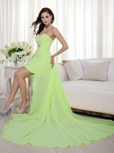 Yellow Green Sweetheart High-low Prom Dress for Ladies with Beading