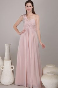 Baby Pink Empire One Shoulder Long Dress for Prom Queen