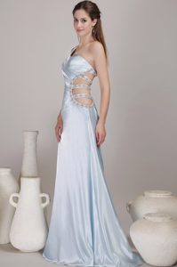 Sheath One Shoulder Long Beaded Prom Dress in Light Blue