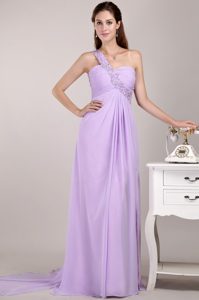 Empire One Shoulder Watteau Train Lavender Dress for Prom Queen
