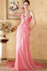 Watermelon Halter Top Charming Dresses for Prom Queen with Chapel Train