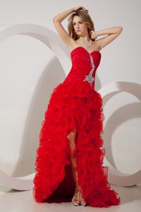 Sweetheart High-low Beaded Organza Special Prom Graduation Dress in Red