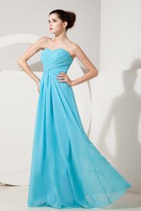 Sweet Sweetheart Ruched Baby Blue Summer Dress for Prom in Long