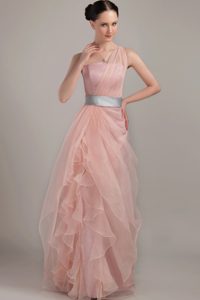 Charming One Shoulder Ruffled Lace-up Prom Pageant Dresses in Light Pink